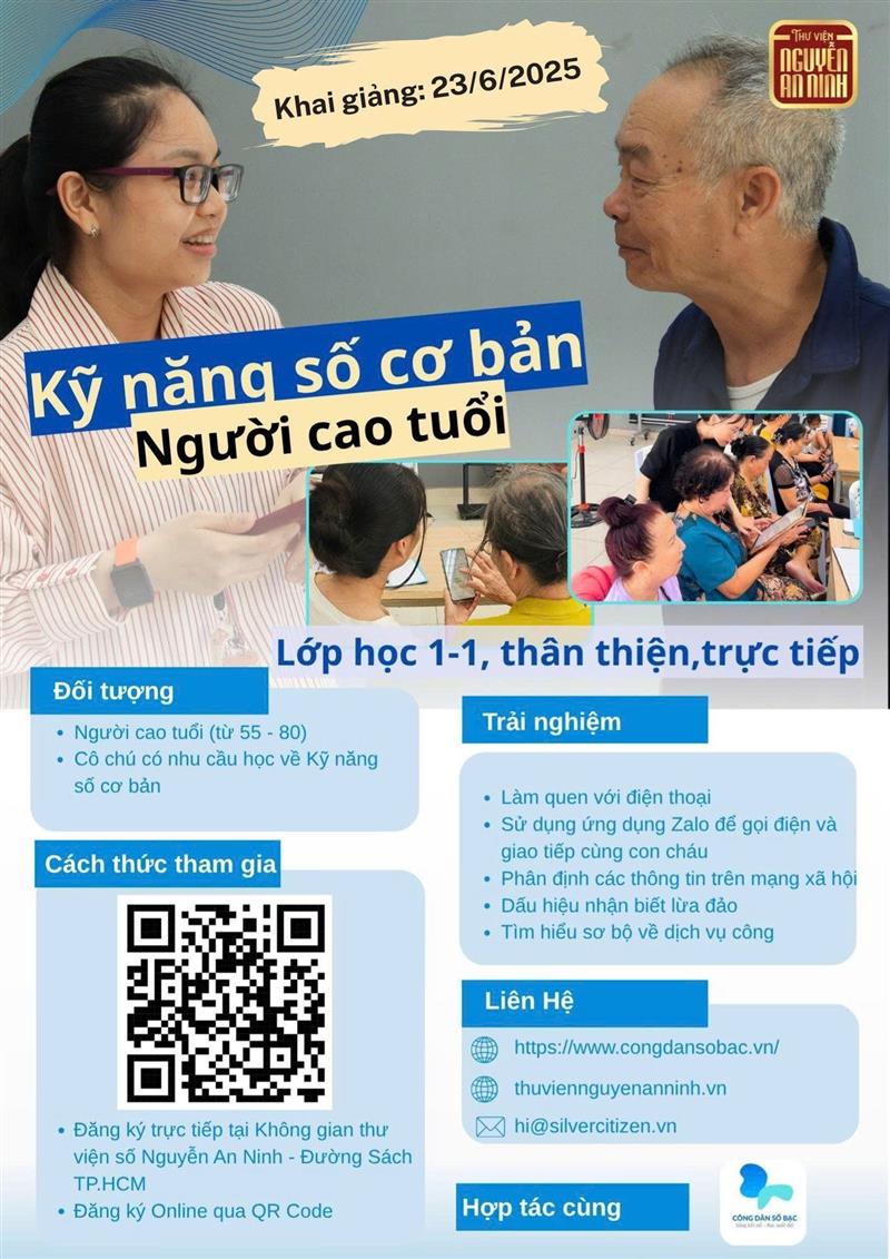 “Công Dân Số Bạc” – Lớp Học Kỹ Năng Số Miễn Phí Dành Cho Người Cao Tuổi Tại Thư viện số Nguyễn An Ninh